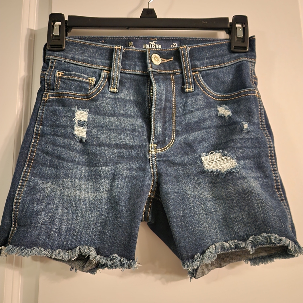 Hollister Women's Distressed Denim Shorts - Blue